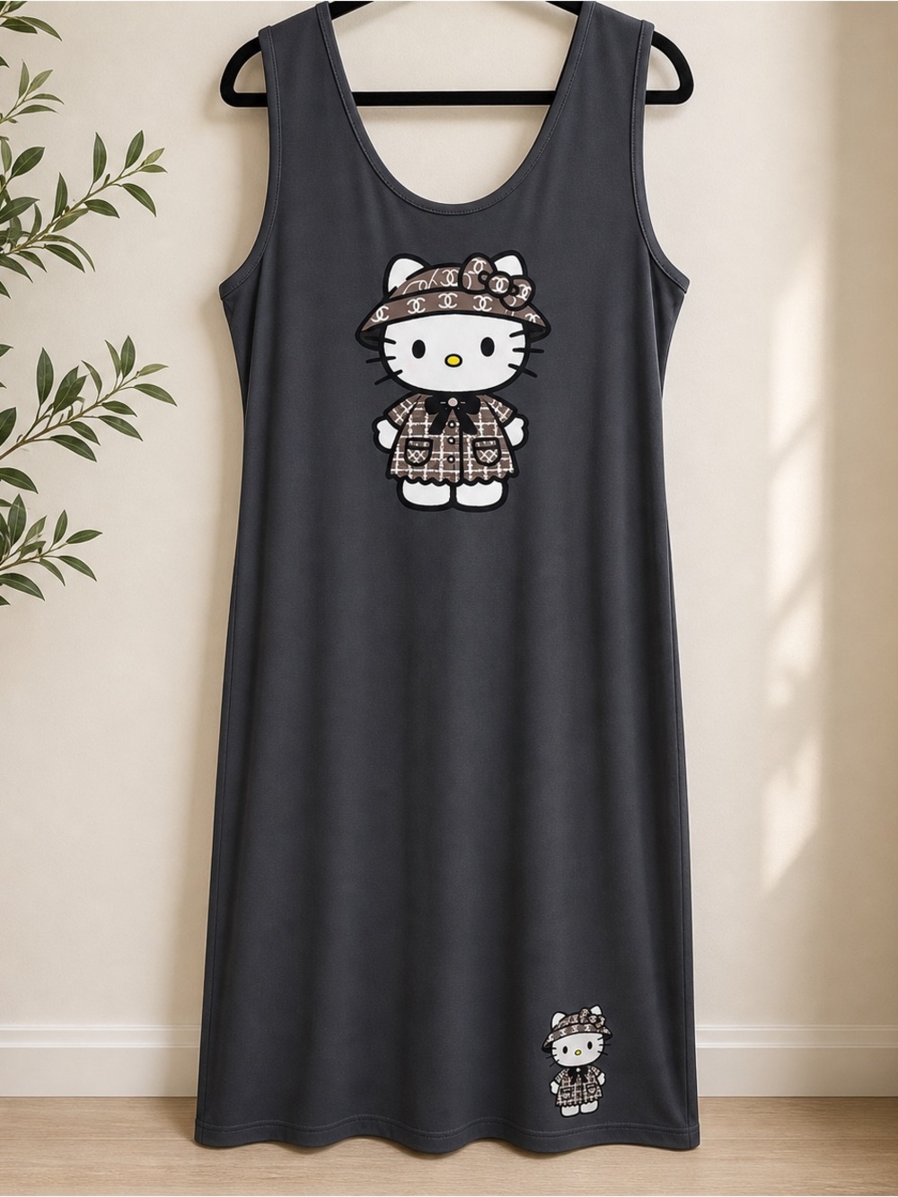 PLUS SIZE Hello Kitty Graphic Sleeveless Mini Dress - Charcoal